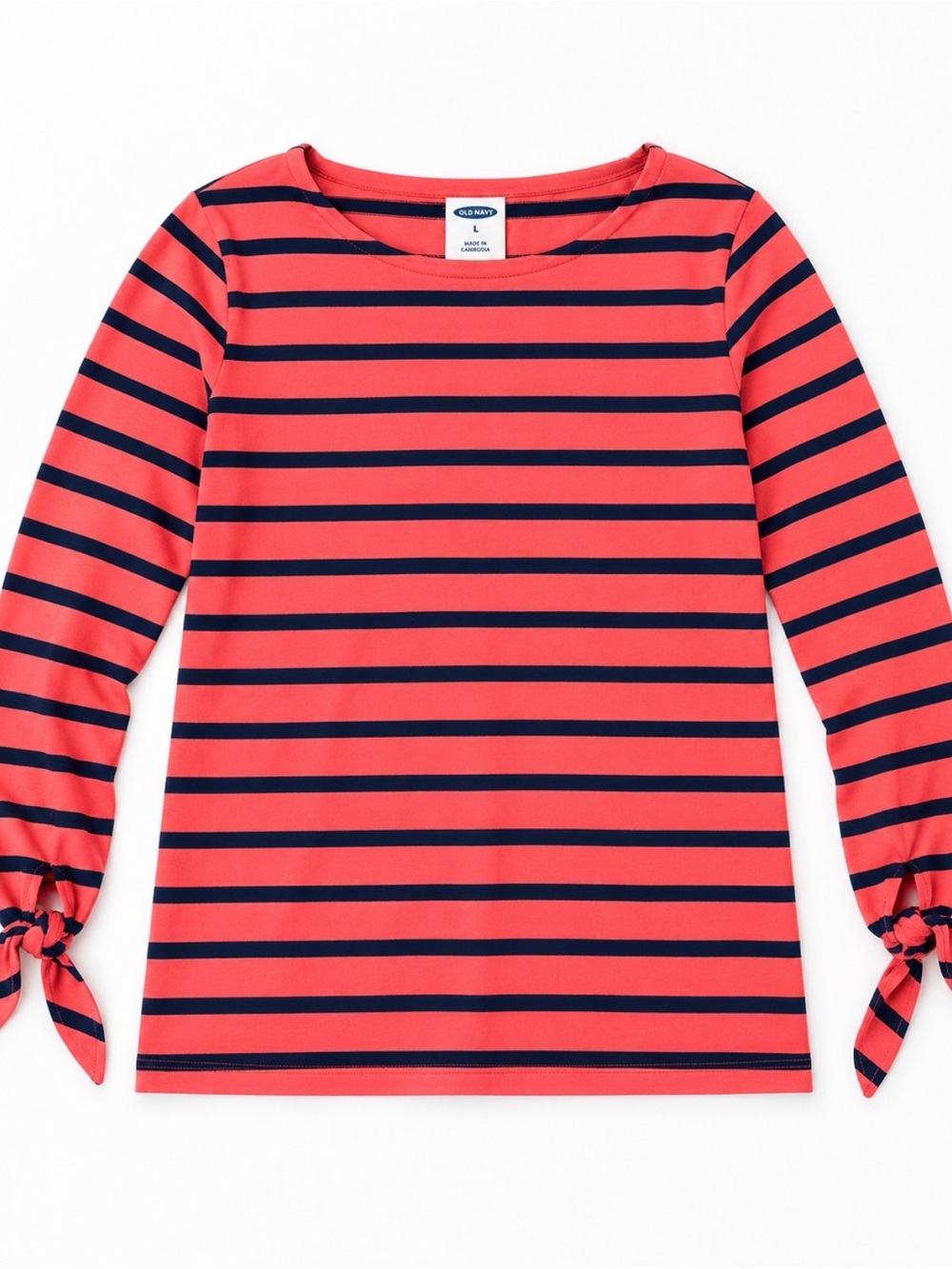 Old Navy Coral and Navy Striped Long-Sleeve Tee with Sleeve Ties